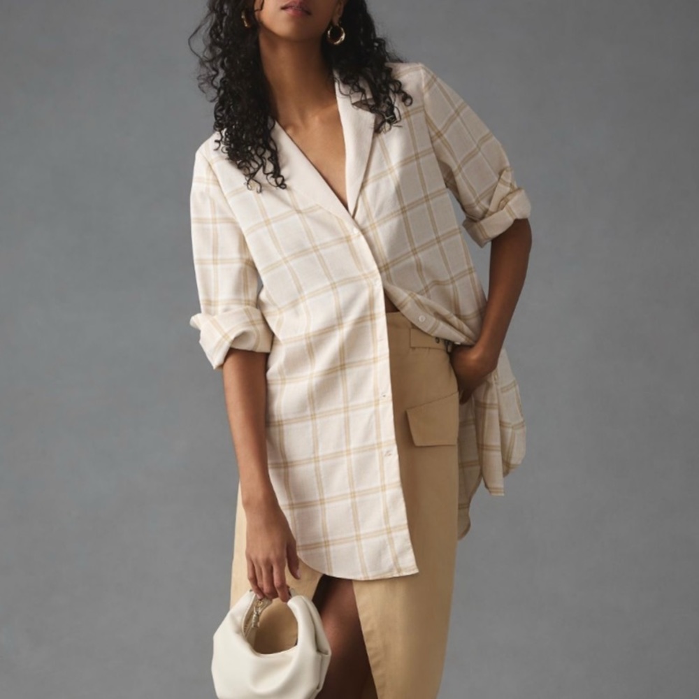 Anthropologie Grey Lab Longline Buttondown Shirt Medium NWT